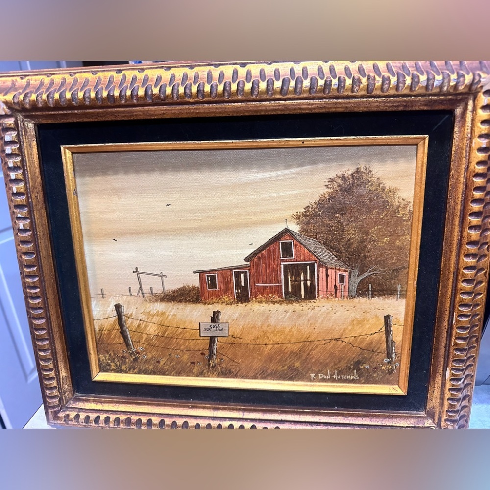 R Don Hutchins Countryside Barn Scene Oil Painting in Ornate Frame vintage - Picture 4 of 7